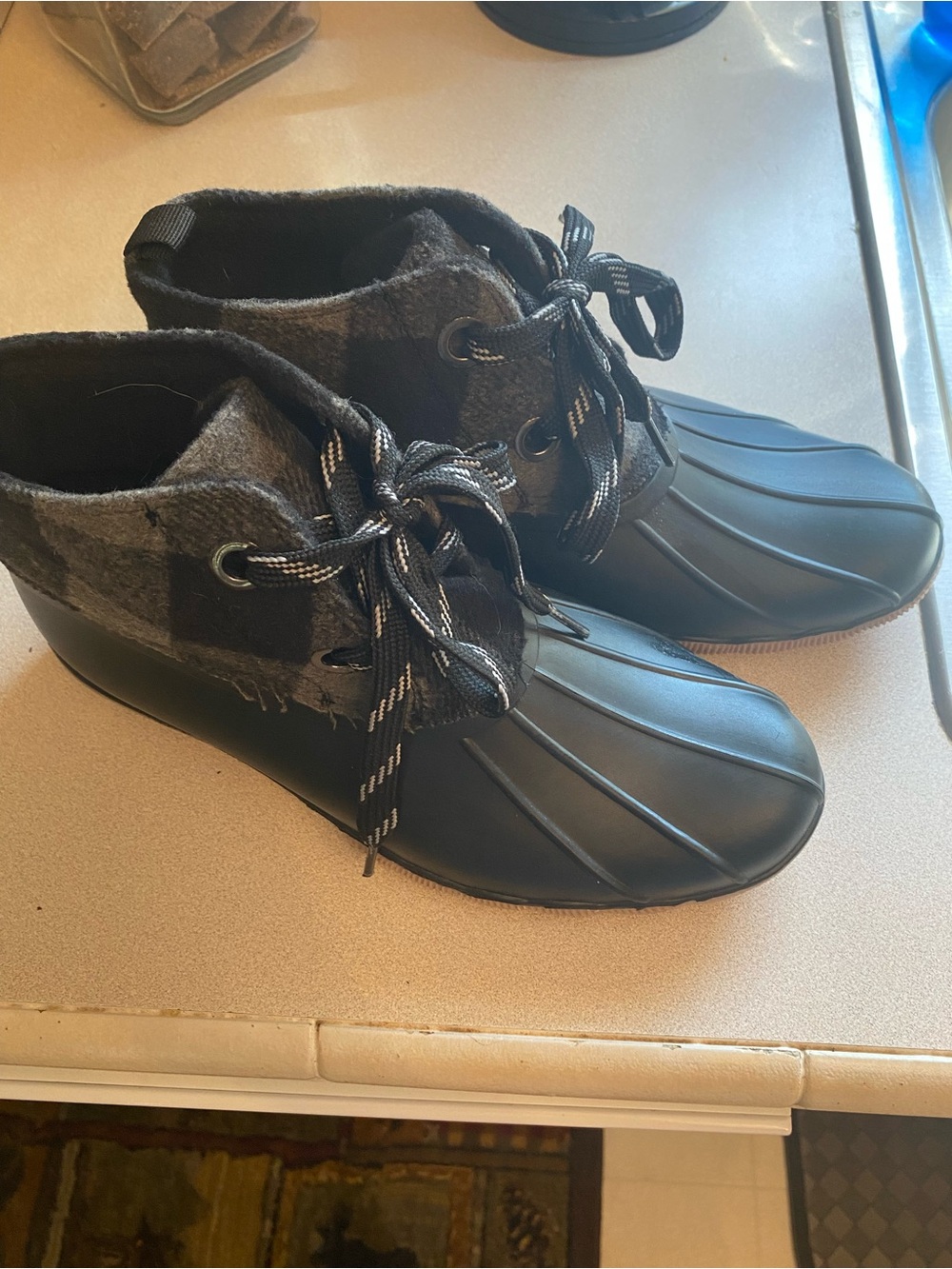 Maurice’s Women's Black Duck Boot Ankle Shoes - Plaid Collar